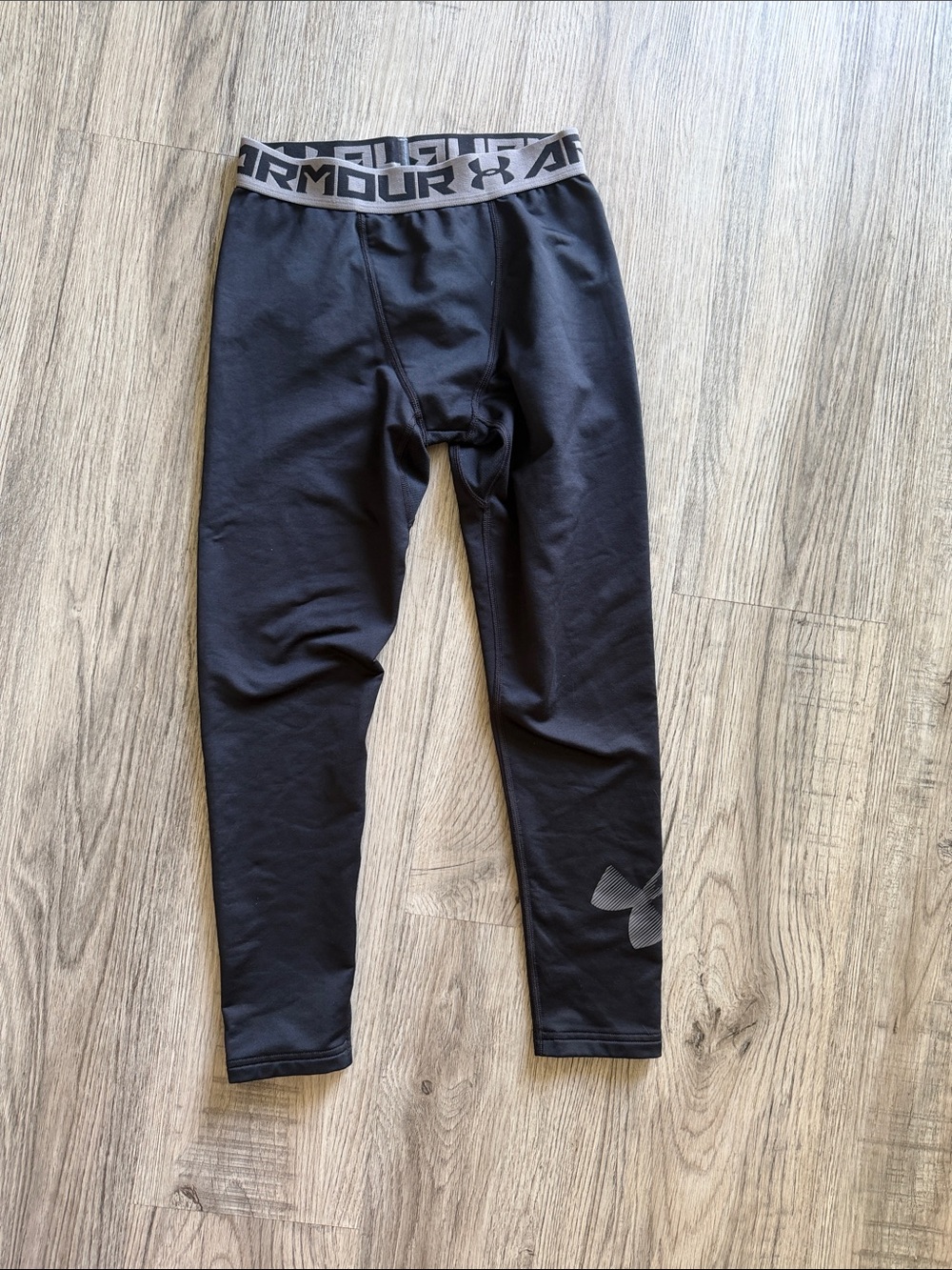 Under Armour Black Leggings with Gray Branded Waistband - Kids